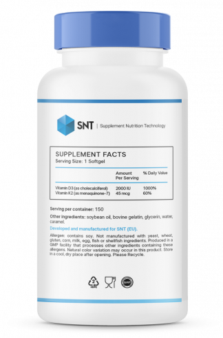 SNT Vitamin D3+K2, Витамин Д3+К2, 150 капсул