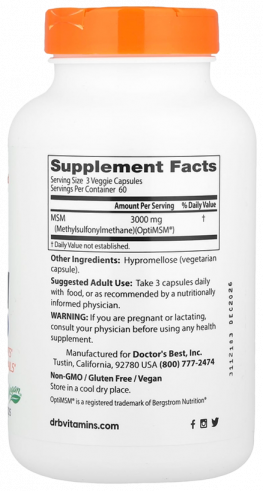 Doctor's Best MSM 1000 mg, 180 капсул