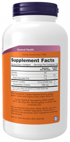 NOW Sunflower Lecithin 1200 mg, 200 капсул