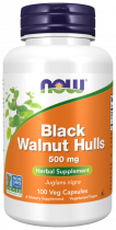 NOW Black Walnut Hulls 500 mg, Черный орех 500 мг, 100 капсул